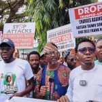 Makoko Tenants protest on 28 January 2026. Hassan Taiwo Soweto, far-right of picture.