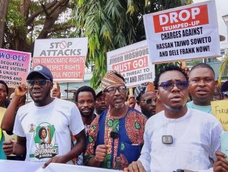 Makoko Tenants protest on 28 January 2026. Hassan Taiwo Soweto, far-right of picture.