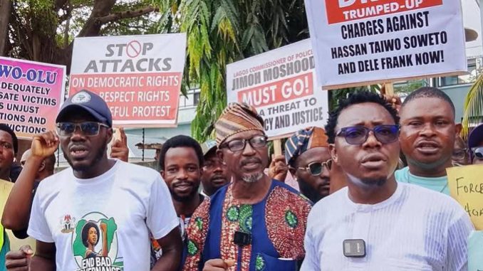Makoko Tenants protest on 28 January 2026. Hassan Taiwo Soweto, far-right of picture.